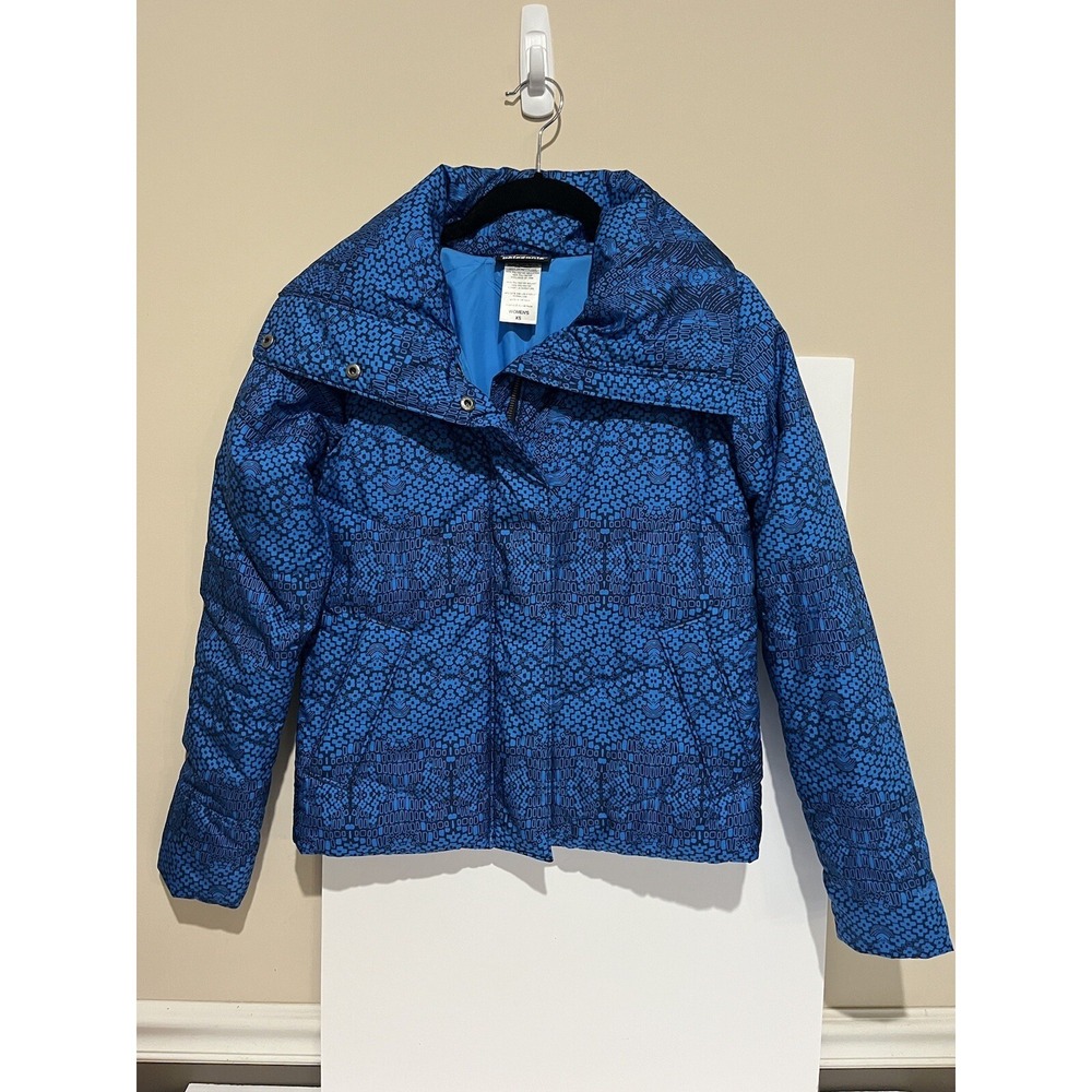 Patagonia Women's XS Geoharmony Insulated Puffer Jacket Blue All Over Print EUC